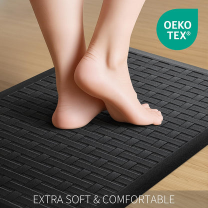 2PCS UKISS Kitchen Rugs, Cushioned Anti Fatigue Kitchen Mats for Floor, Waterproof Kitchen Rug，Non-Slip Comfort Standing Mat for Kitchen (Black, 17.3"x28"+17.3"x28")