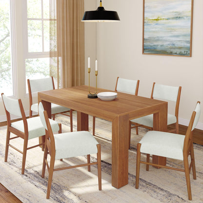 Plank+Beam Brio Dining Chair (2-Pack) - Upholstered Bouclé Seat, Solid Rubberwood Frame, Low-VOC Finish, Easy Assembly, Pecan/Ivory