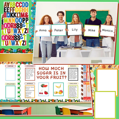 122 Pcs Science Fair Board Supplies 72 Sports Football Trim Scalloped Borders 36 Presentation Board Subtitle 6 Self Adhesive Project Title 8 Letter Sticker for Classroom Office Display Decor(Sports)