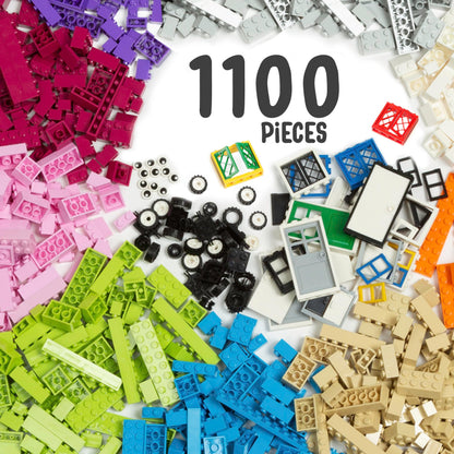 Play Platoon 1100 Piece Building Bricks Play Set, 10 Pastel Colors Bricks, Includes Wheels, Tires, Axles, Windows & Door Pieces