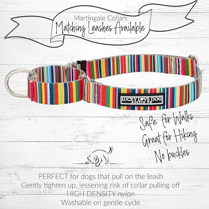 Lucky Love Dog Martingale Dog Collar & Leash - Adjustable, No-Slip, Durable, Comfortable, Soft Webbing, & Stylish Patterned Collar & Leash Set for Male and Female Dogs - Hippie Combo, Small