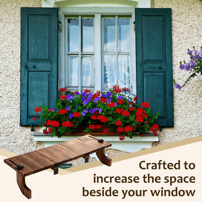 BrightRow 1 Pcs Brown Window Sill Plant Shelf for Plants 21.7 x 7.1 x 5.9 Inch Windowsill Extender Window Plant Floating Shelves No Drilling Wooden Bracket for Cat Perch Planters (Right Angle)