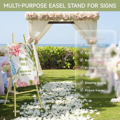 Gold Easel Stand for Sign, Heavy Duty Metal Display Easel with Adjustable Chain, 4-Tier Art Easel for Painting, Wedding Sign, Posters & Commercial Display