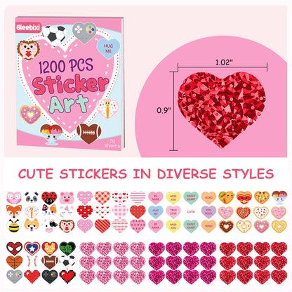 Gleebixi 1200pcs Valentines Heart Stickers for Kids, Valentine's Day Heart Stickers Book for Girls Boys Teens, 100th Day of School Project