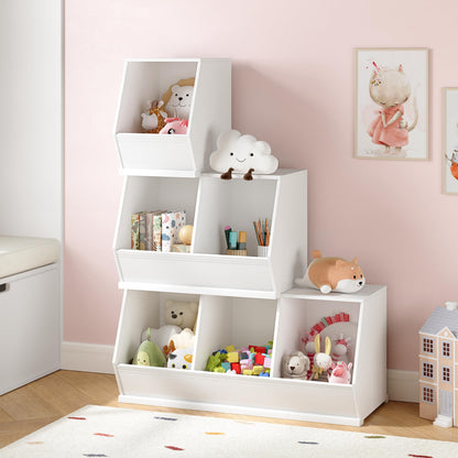UTEX Stackable Toy Storage Cabinet, Wooden Cubby Organizer, White Shelf for Playroom, Bedroom, Living Room, Nursery, 2 Cubes