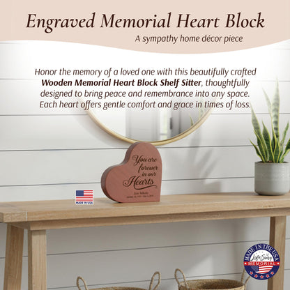 LifeSong Milestones Sympathy Gift Personalized Engraved Wooden Heart Block Shelf Sitter Memorial Bereavement Gifts Personalized Memorial Gifts for Loss of Loved One Celebration of Life Decorations - Cherry