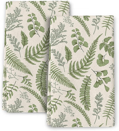 Cute Botanic Dish Towels for Drying Dishes, Absorbent Decorative Sage Green
