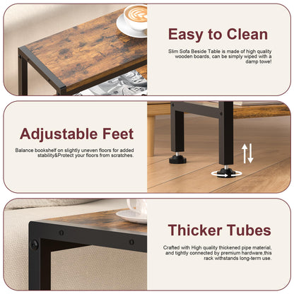 Homedawn Narrow Side Table for Small Space, 3 Tier Slim End Table, Thin Nightstand, Skinny Snack Couch Table, Sofa Bedside Table in Living Room, Bedroom, Study, Kitchen and Balcony (Rustic Brown)