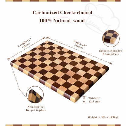 Checkered Cutting Board for Kitchen, 16"L x 11"W x 1"Th – Wooden Chopping, Cheese & Charcuterie Board in Acacia Wood, Butcher Block Serving Tray for Meat, Fruit, Bread & Vegetables