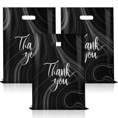 100 Pack Black Thank You Bags, Plastic Bags with Handles, 12 X 15 Inches (2.36 Mil Thickness) for Small Business, Boutique, Retail, Packaging Supplies to Hold Clothes