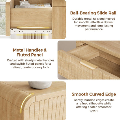 Jocoevol Modern 6 Drawer Dresser, 47" Wide Wood Dressers & Chests of Drawers Curved Profile Design, Mid Century Modern Fluted Dresser for Bedroom, Natural Oak