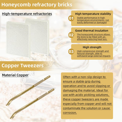 LJZP 9 Pcs Jewelry Soldering Block Kit, Include 2 Honeycomb Ceramic Blocks 3 Tweezers 1 Copper Tong 1 Metal Clip 2 Storage Bag, Soldering Board Plate for for Jewelry Making Tool Supplies