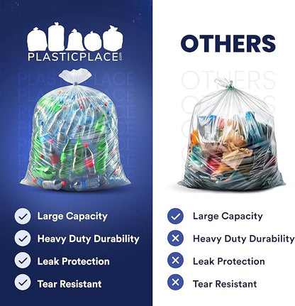 Plasticplace Heavy Duty 55-60 Gallon Trash Bags – Clear Garbage Can Liners –