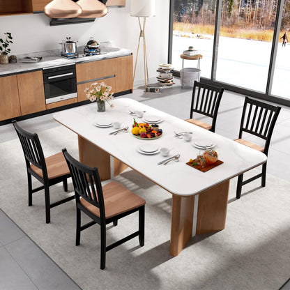 COSTWAY Dining Chairs Set of 4, Mid Century Modern Dining Room Chairs with Solid Rubber Wood Legs and Curved Backrest, Kitchen Chairs for Home, Living Room, Restaurant, Black & Walnut