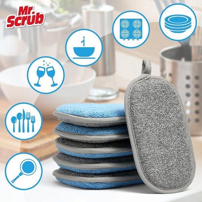 All-Purpose Sponges Kitchen, Non Scratch Dish Sponge for Washing Dishes Cleaning Kitchen, Rough Scrubbers Side for Non-Stick Cookware, Soft Microfiber Scrub Side for Dishes（6 Pack, Large）