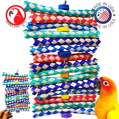 Bonka Bird Toys 1798 Big Foamy Delight Shreddable Bamboo Finger Trap and Foam Bead Bird Toy 9.5" x 6" for Small to Medium Birds Enrichment Play Amazon Conure and Similar