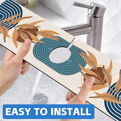 Abstract Blue Minimalistic Sink Faucet Absorbing Mat Sink Splash Guard Faucet
