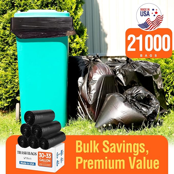 Delxo 30-33 Gallon Trash Bags, Durable Plastic Bolsas para basura, Perforated