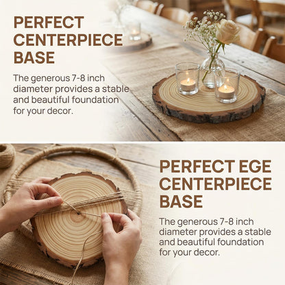 SENMUT 10 Pack Large Wood Slices 7-8 Inches - Natural Unfinished Wood Rounds for Centerpieces, Rustic Wedding Table Decor, DIY Crafts, Christmas Ornaments & Party Platter - Pine Wood Slabs