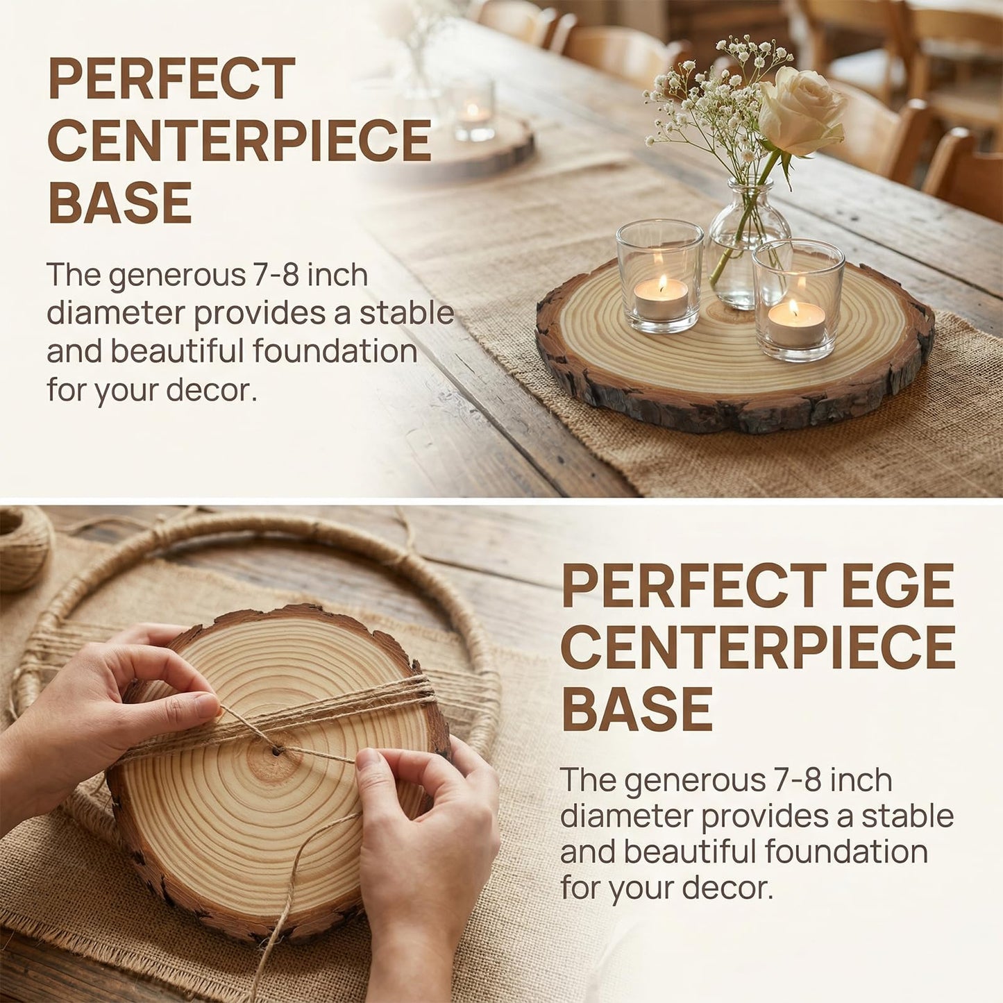 SENMUT Large Wood Slices, 10 Pack 8-9 Inches, Natural Unfinished Pine, Sanded Smooth, Rustic DIY Crafts, Wedding Decor, Table Centerpieces for Party Event Decor