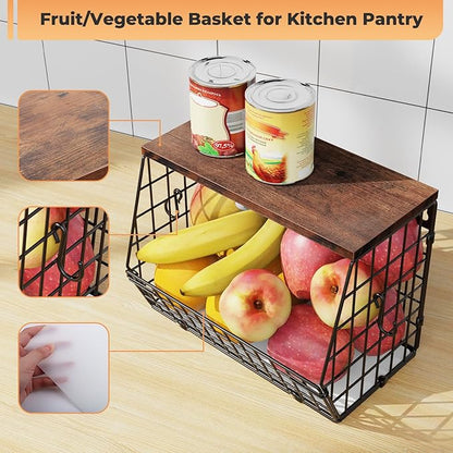 Fruit Bowl for Kitchen Counter Stackable Wall Mounted Hanging Basket Wire Basket