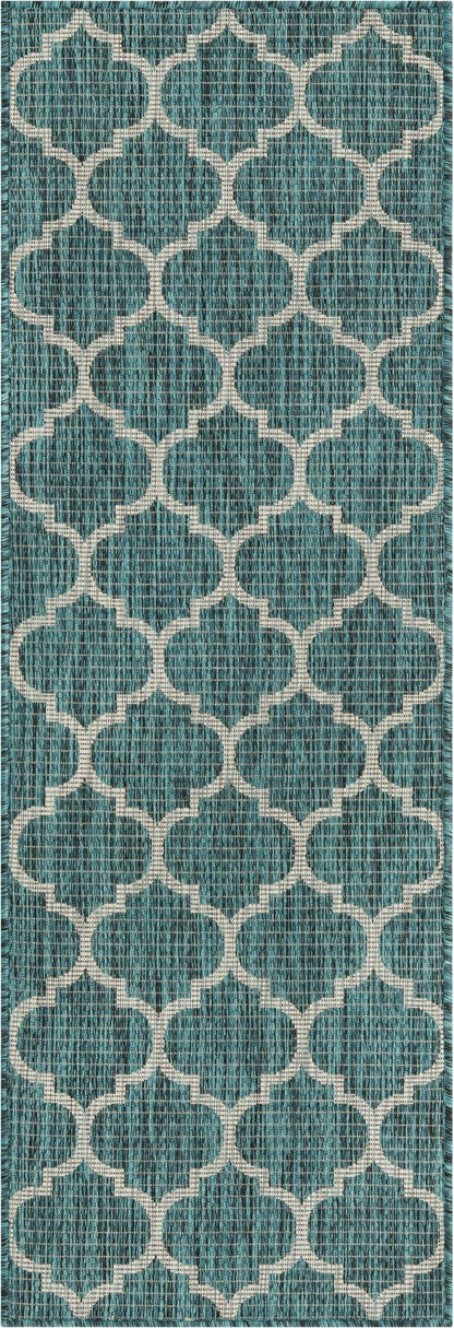 Unique Loom Outdoor Trellis Collection Area Rug (2' x 6' 1" Runner, Teal/ Gray)