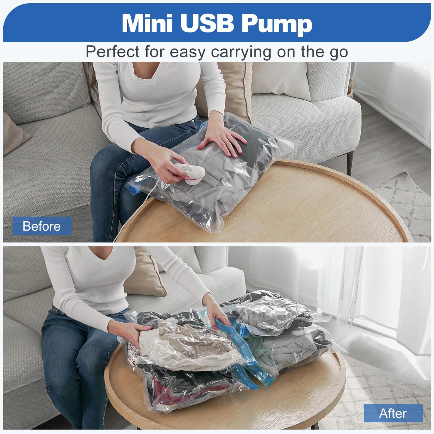 VMstr Travel Vacuum Storage Bags with Electric Pump (USB Pump + 8 Combo Bags)