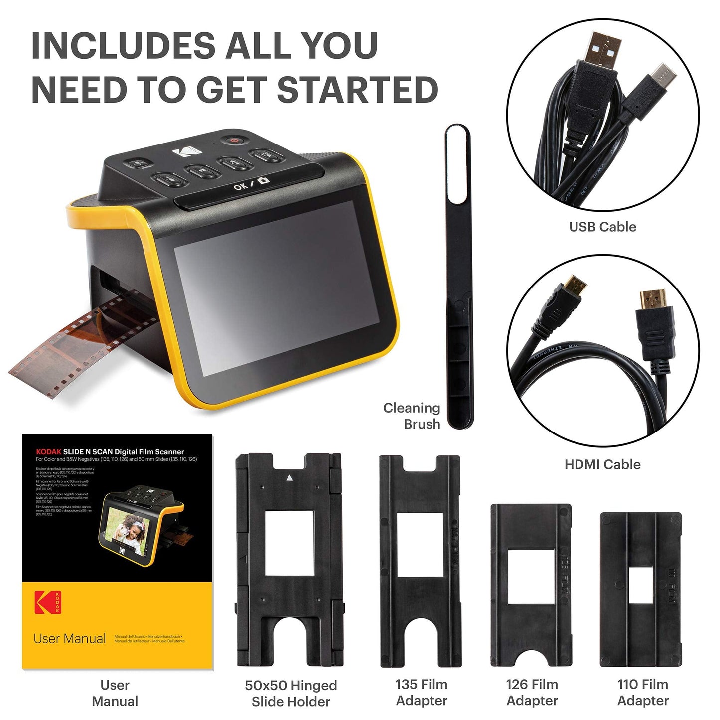 KODAK Slide N SCAN Film & Slide Scanner Digitizer with 5” LCD Screen, Quickly Convert Negatives & Slides to Digital 22MP JPEG Photos, Compatible with 135, 126 and 110 Film & Slides