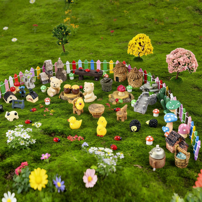 NSBUDIN 73 Pcs Fairy Garden Accessories Kit - Miniature Garden Accessories with Resin Figurines, Mini Trees & Moss for Potted Accent, Patio Decor & Succulent Projects, DIY Craft
