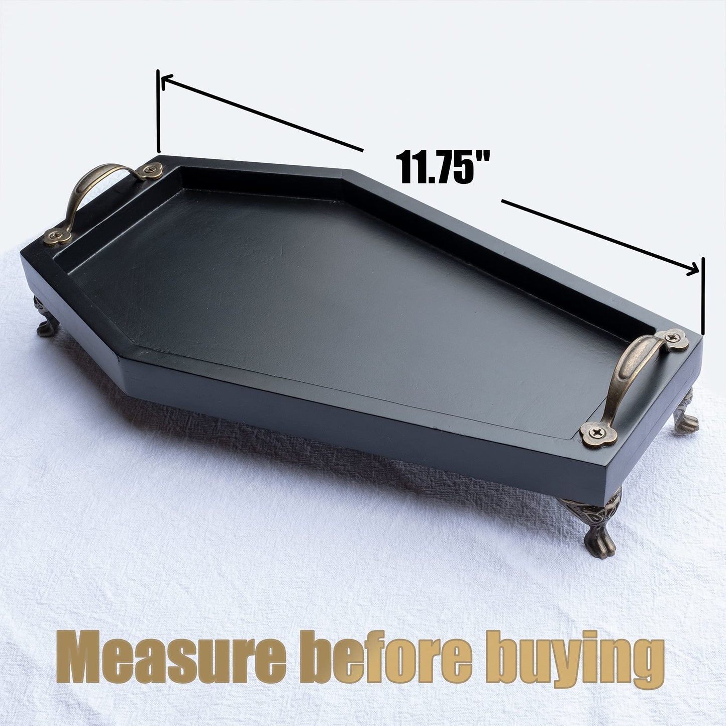 IRISVITA Coffin Tray (Redesigned) - Gothic Decor for Home, Spooky Decorative Tray, Goth Room Decor, Black Wooden Tray for Holding Crystal, Jewelry, Skull Mugs, Candles, Essential Oil.