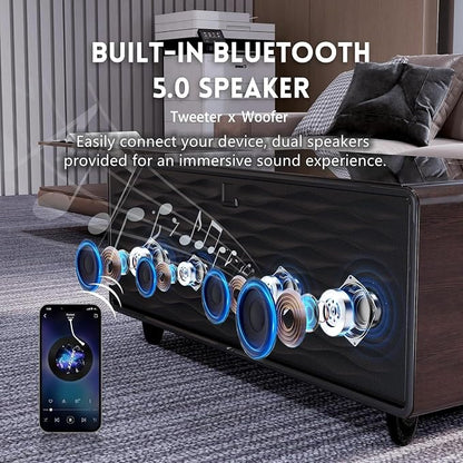 Smart Coffee Table with Fridge and Bluetooth, Smart Living Room Table with Frozen Drawers, Dual Speakers, 15W Wireless Charger, Touch Control, USB Ports, Atmosphere Light, LT90 Ultra-Brown