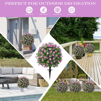 FAJUNZH Artificial Topiary Bushes for Outdoors with Spike, Boxwood Ball Fake Shrubs UV Resistant Faux Plants for Indoor Outdoor Fall Thanksgiving Halloween Decor (Sunflower Boxwood Purple -2 Packs)