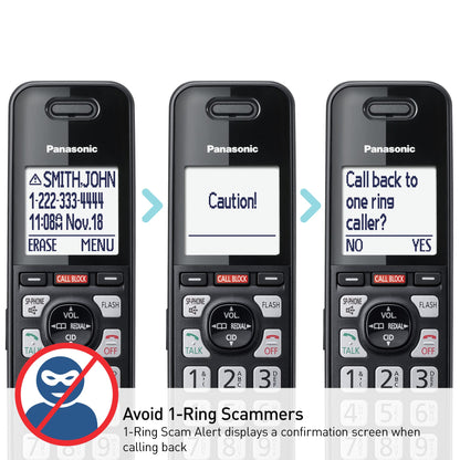 Panasonic Cordless Phone with Advanced Call Block, Link2Cell Bluetooth, One-Ring Scam Alert, and 2-Way Recording, Answering Machine, 4 Handsets - KX-TGF944B (Black)