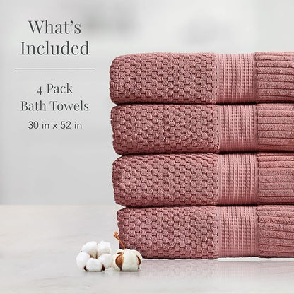 NY Loft 100% Cotton Bath Towel 4 Pack | Super Soft & Absorbent Quick-Dry Bath