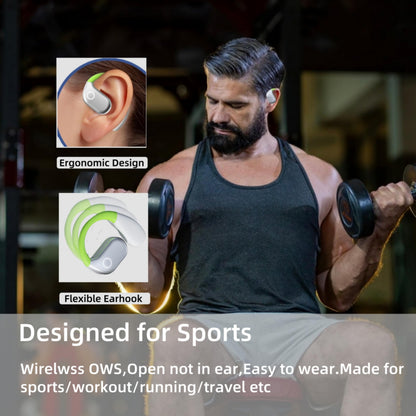 HJX OWS M82 Open Ear Earbuds Wireless Earphones Bluetooth 5.3 Headphone Sport, 55hrs Long Battery Life,Stereo Deep Bass Over Ear Bud with Earhooks, ENC Noise Cancelling Mic, Workout/Running(White)