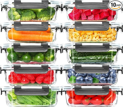 Skroam 10 Pack Glass Meal Prep Containers, 22 OZ Glass Airtight Food Storage
