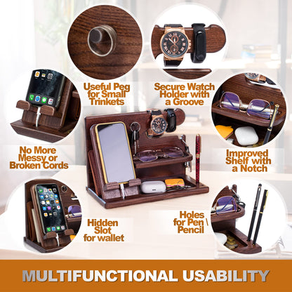 TESLYAR Wood Phone Docking Stations for Men - Desk or Nightstand Organizers