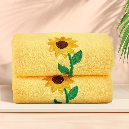 2 Pcs Sunflowers Hand Towels Bright Yellow Bathroom Decor 14x29 Inch