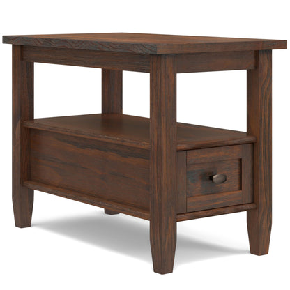 SIMPLIHOME Warm Shaker End Table - 14 inch Wide Solid Wood Narrow Side Table in Distressed Charcoal Brown, Transitional Accent Table for Living Room or Bedroom with Drawer, Open Shelf and Tapered Legs
