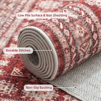 Nestiva 2x6 Runner Rug Non Slip Washable Carpet with Rubber Backing Soft Floral Boho Runner for Hallways, Kitchen, Laundry, Bedroom, Burgundy