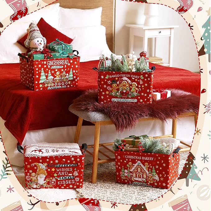 4 Pack Christmas Storage Bin Collapsible Large Christmas Gingerbread Man