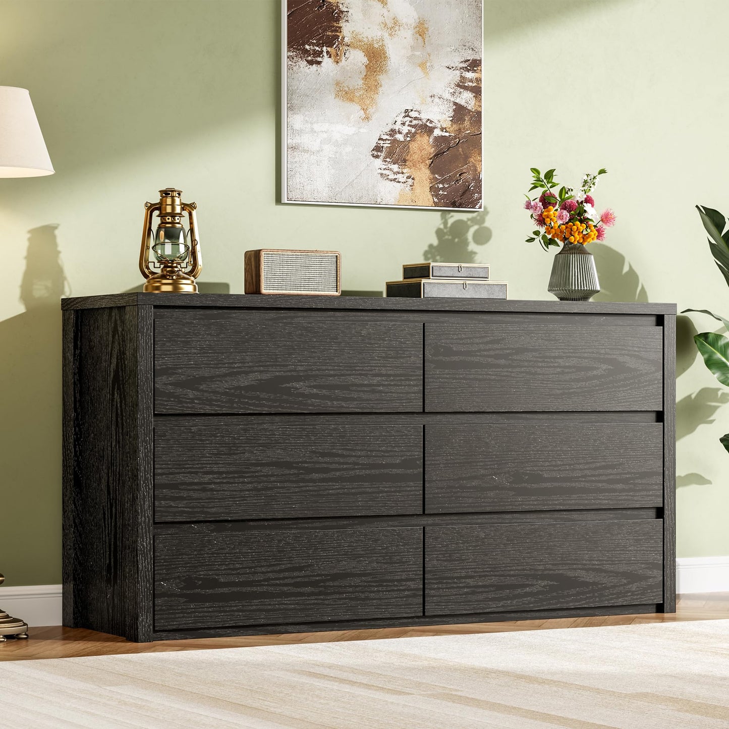 GarveeHome 6 Drawer Dresser for Bedroom, Wide Wood Chest of Drawers Handle Free, Large Modern Dresser Storage Cabinet for Living Room, Hallway Entryway