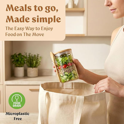 Overnight Oats Containers with Lids, Labels & Spoons (4 x 16oz) Glass Jars for Oatmeal, Meal Prep, Food Storage | Leak-Proof Mason Jars for Oats, Cereal, Yogurt, Chia Pudding [Thicker Glass 3mm]