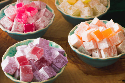 Cerez Pazari Turkish Delight Candy With Assorted Flavors, Gourmet Medium Size Snacks Gift Box, Sweet Luxury Traditional Confectionery Loukoumi, Vegan Lokum, Approx. No Nuts, 42 Pcs, 16 oz.