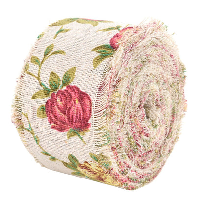 Printed Rose Flower Burlap Ribbon, 10m/32.8ft Hessian Jute Belt Strap Fabric, Wedding Birthday Party Decor, Home Embellishment