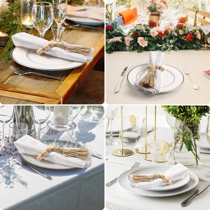 50 Pack Farmhouse Rustic Napkin Rings with Tassel Wood Bead Rings for Table Decor Boho Wedding Party Dining Spring Banquet
