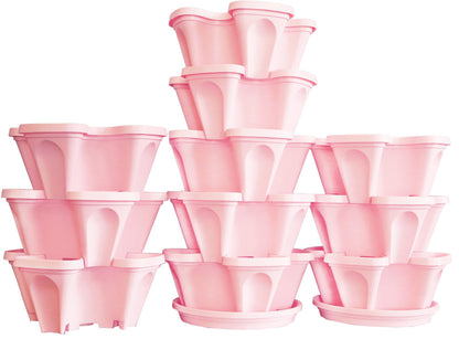 Mr. Stacky 5-Tier Pink Strawberry and Herb Garden Planter - Stackable Gardening Pots with 10 Inch Saucer
