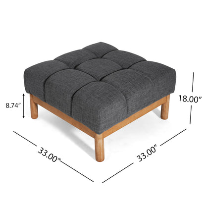 Christopher Knight Home Annette Square Ottoman Footstool with Grid Tufting, Living Room Sofa Ottoman with Wood Frame, Fabric Upholstery Coffee Table, Comfy Seating with Dense Foam Padding, Gray