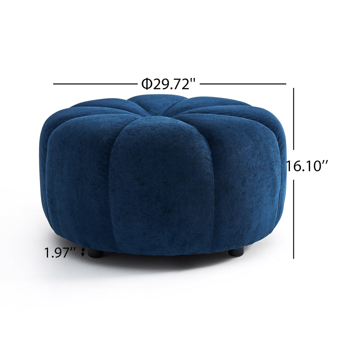 Christopher Knight Home Lavir Velvet Ottoman Coffee Table, Wooden Round Cocktail Ottoman, Living Room Sofa Footstool, Round Ottoman Footrest, Navy Blue