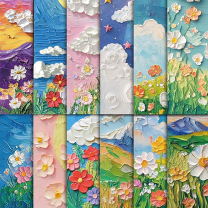 EggSun 48 Sheets Oil Painting Floral Scrapbook Paper,Oil Painting Floral Pattern Decorative Scrapbook Paper for Journals DIY Cards and Photo Albums,Aesthetic Craft Supplies